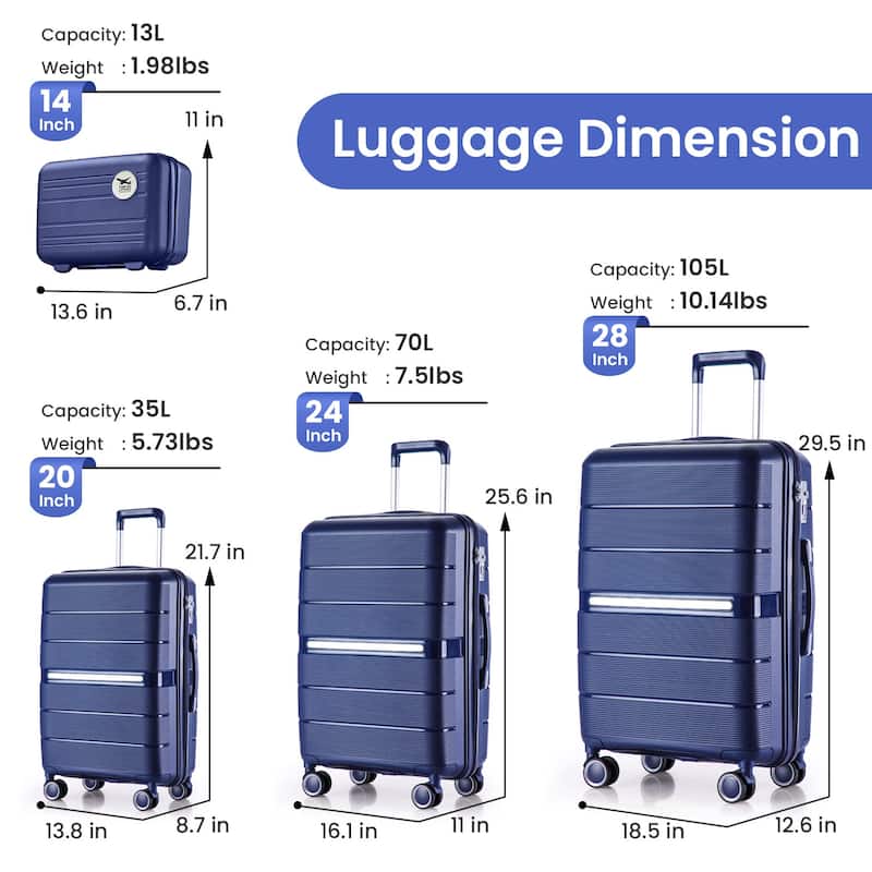 Luggage Sets 4 Piece(14/20/24/28) PP Lightweight & Durable Expandable Suitcase Set