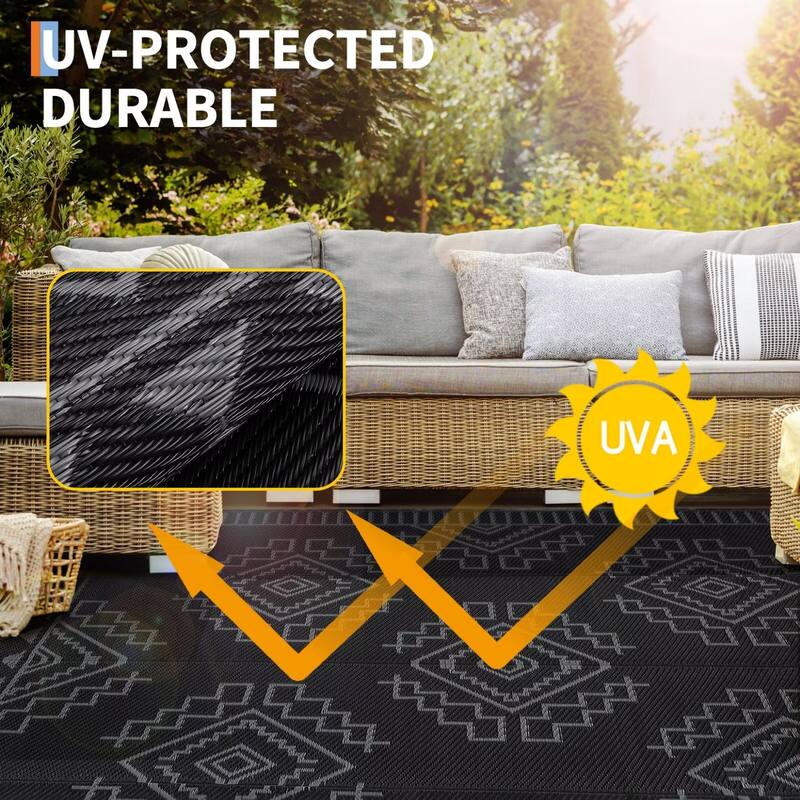 Outdoor Rug Waterproof Boho Geometric Patio Rug Mat Reversible Plastic Straw Rug Outside Outdoor Area Rug