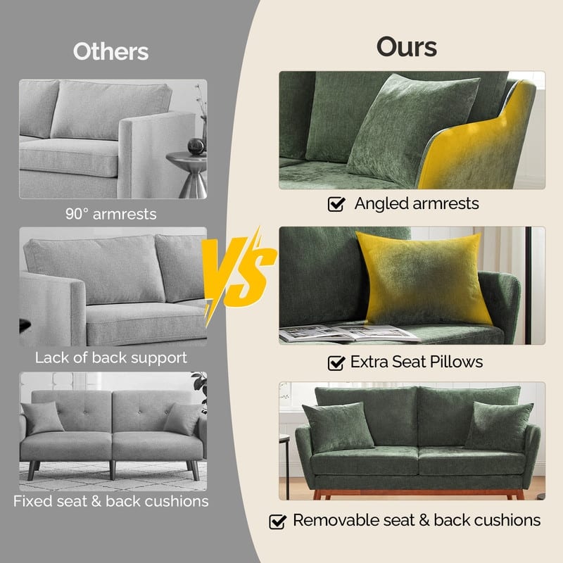 Linen Blend Mid-Century Modern Small Spaces Loveseat Two-Seater Sofa With Solid Wood Base