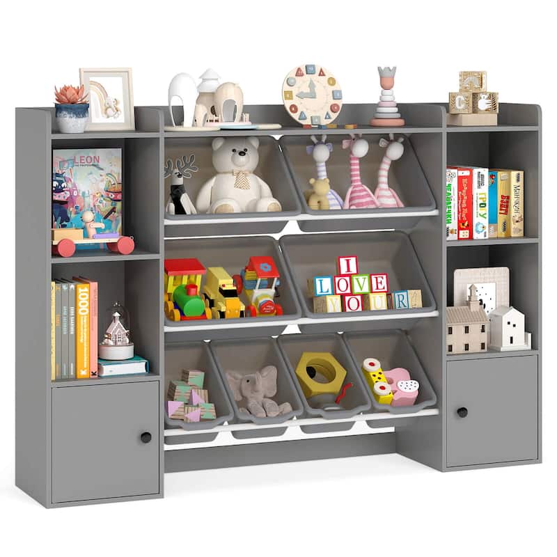 Costway Kids Toy Storage and Bookshelf with 8 Boxes Open Shelves & 2 - See Details - Grey