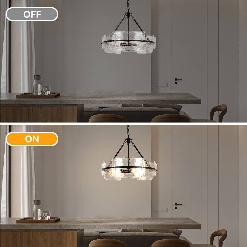 Modern 4-Light Drum Chandelier withTextured Glass for Dining Room