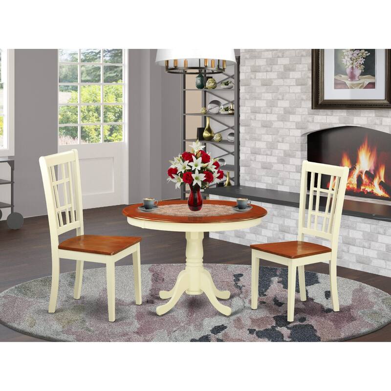 East West Furniture Dinette Set- a Dining Table with Pedestal and Dining Chairs, Buttermilk & Cherry(Pieces Options)
