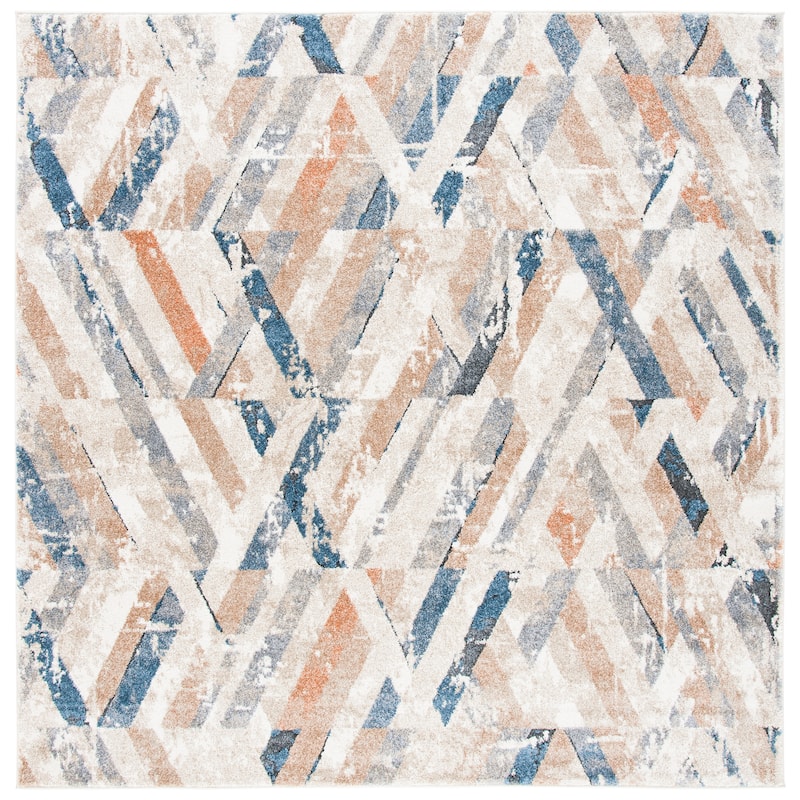 SAFAVIEH Coppertone Natsuki Modern Distressed Rug - 6'7" Square - Ivory/Navy