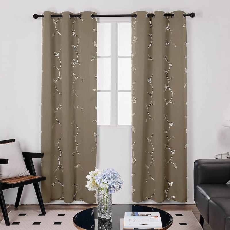 Deconovo Room Darkening Silver Floral Curtains (2 Panels) - 42x63 Inch - Khaki