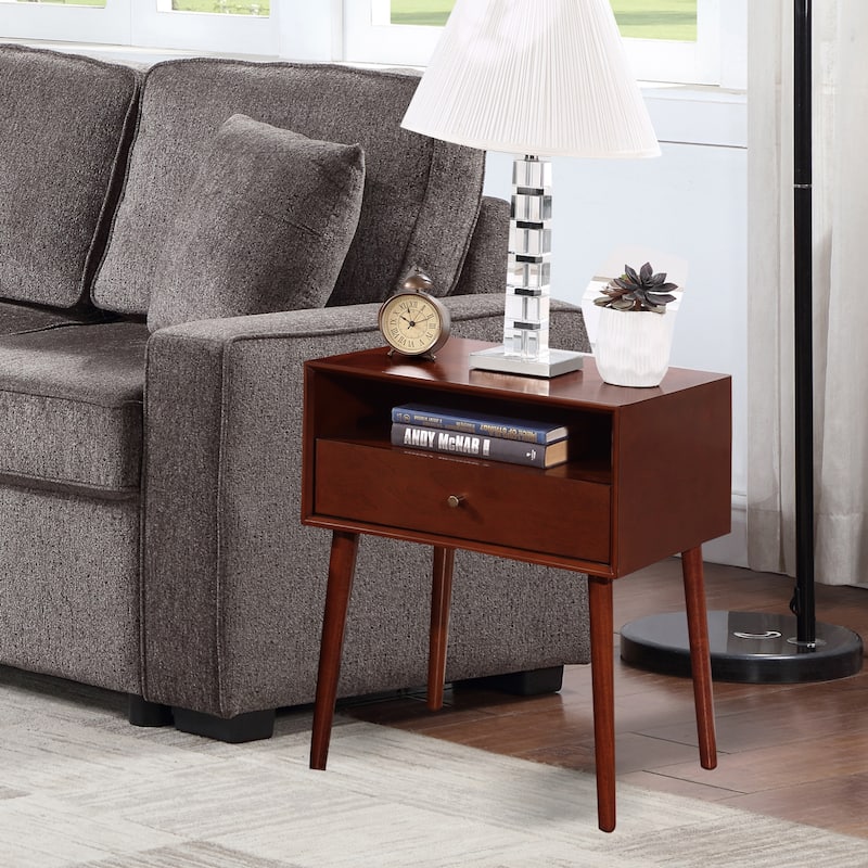 Night Stand with Drawer,Modern Nightstand,Bedside Tables,Mid Century Nightstands with Open Storage Shelf