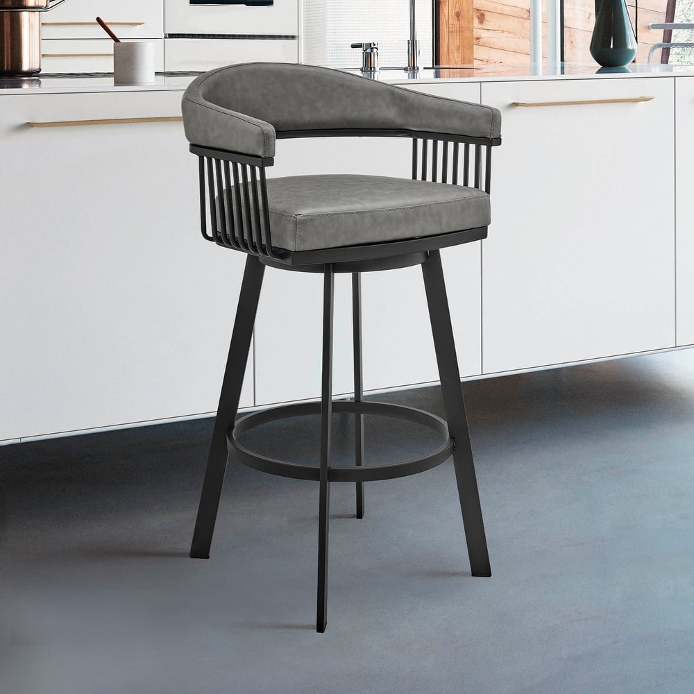 Bronson Faux Leather Upholstered Metal Swivel Bar or Counter Stool