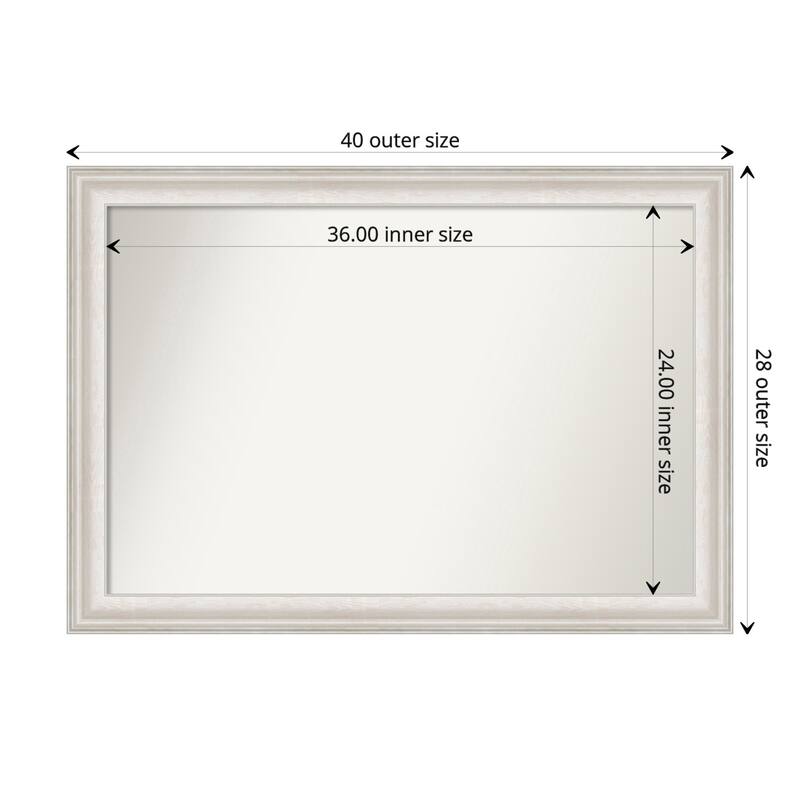 Non-Beveled Bathroom Wall Mirror - Trio White Wash Silver Frame - 40 x 28 in - Trio White Wash Silver