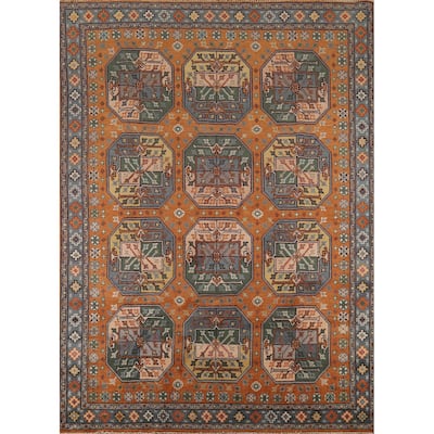 Orange Geometric Khotan Oriental Area Rug Hand-Knotted Wool Carpet - 8'0"x 10'1"