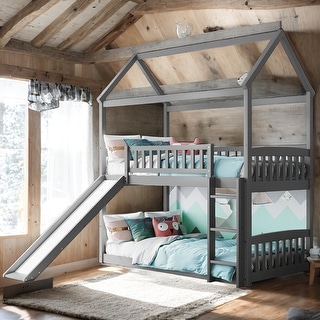 Modren Twin Over Twin Bunk Bed House Bed With Slide,Solid Construction for Bedroom