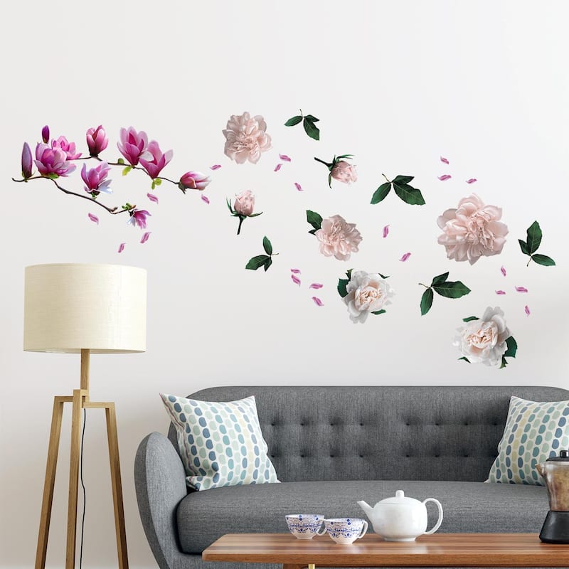 Walplus Wall Sticker Colorful Large Magnolia Flower Art Decal Home Decor - 1 pack - Large Magnolia With Roses