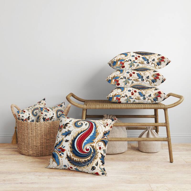 Lavish Paisley Faux Suede Reversible Throw Pillow Blue and Red
