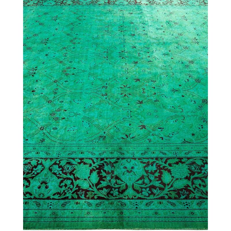 Overton Hand Knotted Wool Vintage Inspired Modern Contemporary Overdyed Green Area Rug - 7' 11" x 9' 11"