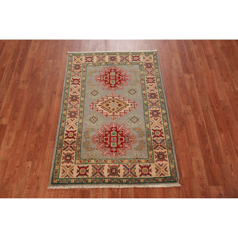 Geometric Kazak Accent Rug Handmade Wool Carpet - 2'10"x 4'2"