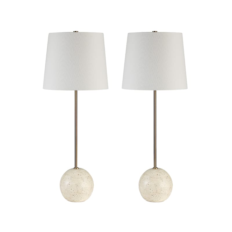 Travertine Base Table Lamp with Tapered Drum Shade - 28.25" - Cream - Set of 2