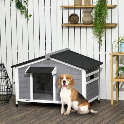 PawHut Dog House Outdoor Cabin Style with Openable Roof, Gray