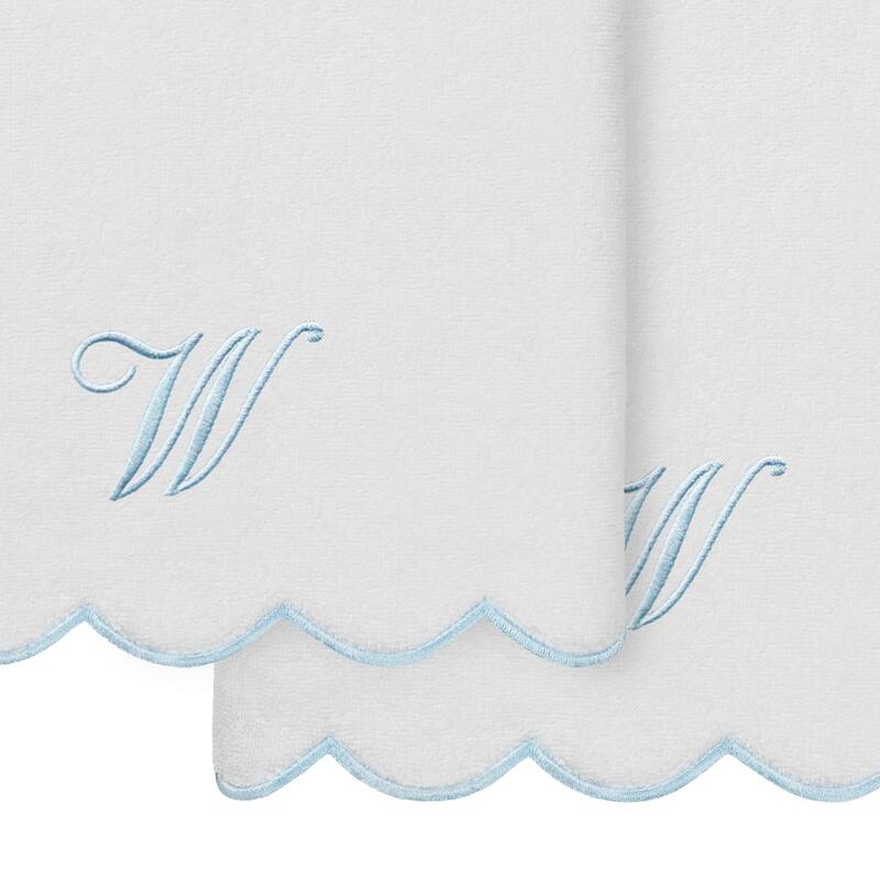 Authentic Hotel and Spa 100% Turkish Cotton Blue ADORNIA Scallop Personalized 2 Piece Bath Towel Set - 2 Bath Towels