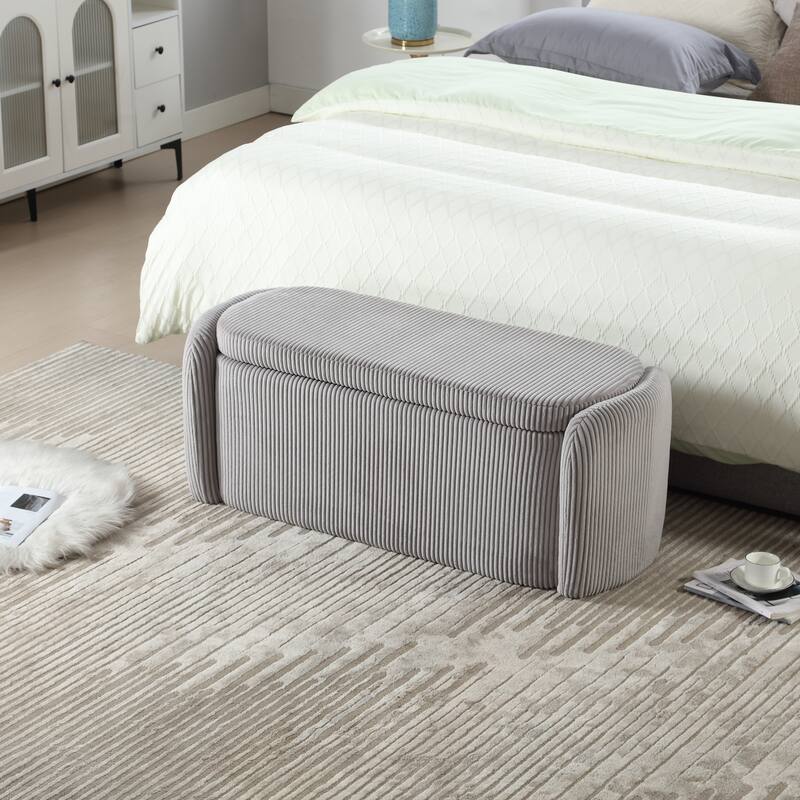 House Hold Storage Ottoman,Bedroom End Bench,Upholstered Fabric Storage Ottoman with Safety Hinge