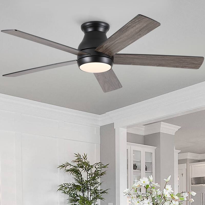 YUHAO AeroLite 48 in. Indoor White Low Profile Standard Ceiling Fan with Bright White Integrated LED Light Kit, Remote Included