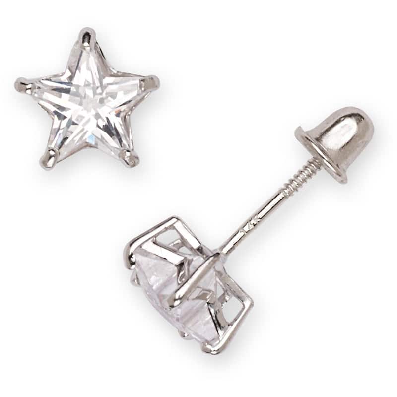 Curata 14k Gold 6mm Cubic Zirconia Star-shape Screw Back Stud Earrings