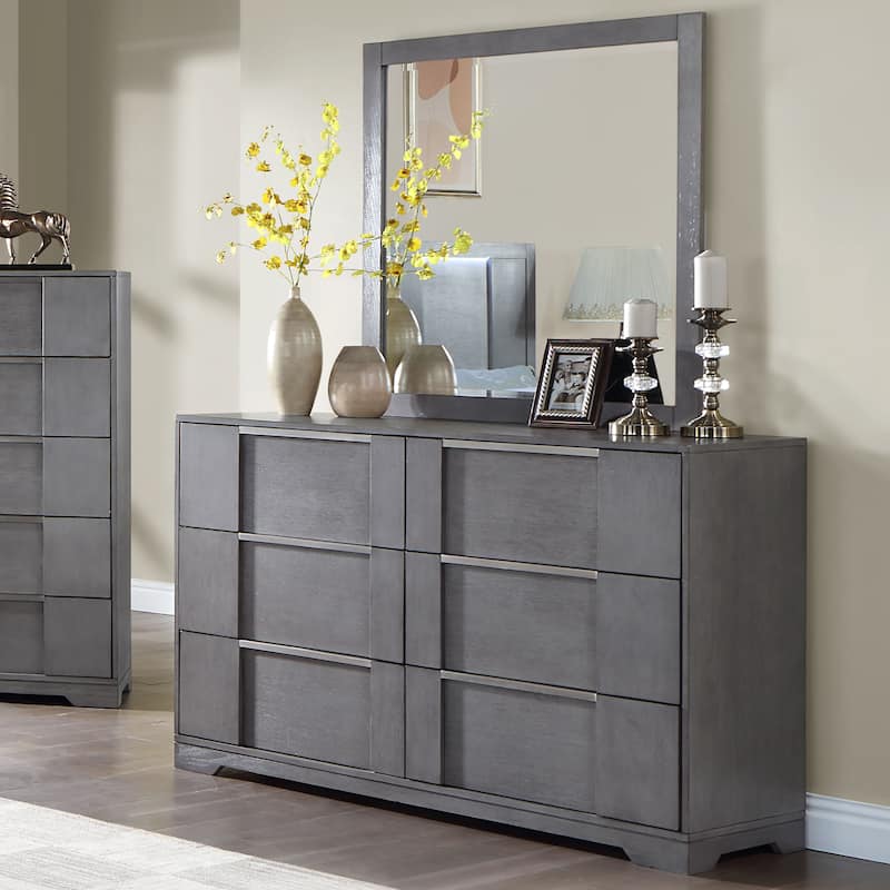 Furniture of America Tona Contemporary 5-Piece Grey Wood Storage Platform Bedroom Set with LED Lights