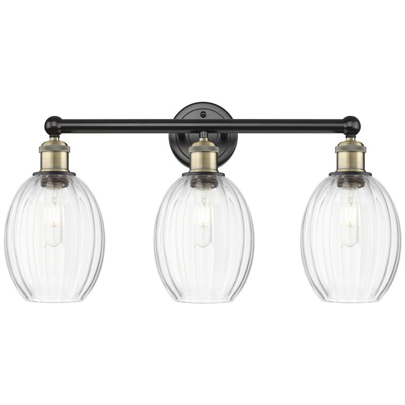 Innovations Lighting Endless Possibilities Edison - Preston - 3 Light 24" Bulb Shade Bath Vanity Light - Clear/Black Antique Brass