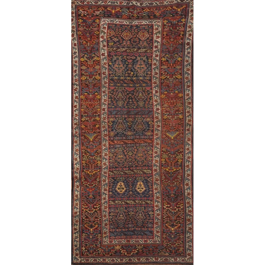 Hand Knotted Oriental 100% Wool Carpet Traditional Floral Navy Blue & Blues Bidjar Runner Rug - 9' 2'' X 3' 9''