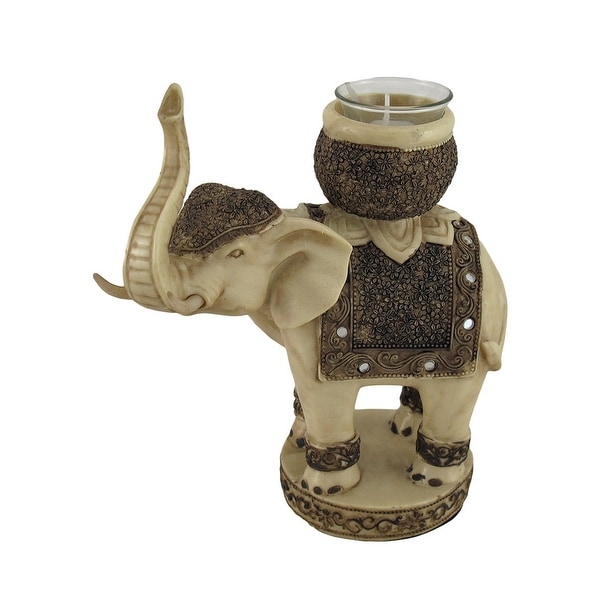 Antiqued Finish Elephant Tealight / Votive Candle Holder - 8 X 7 X 4 inches