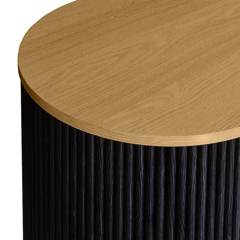 Poly & Bark 71" Black Ribbed Wood Sideboard With Oak Accents