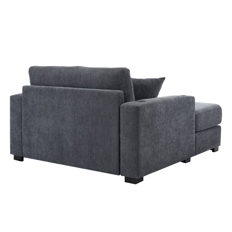 Modern Style Chaise Lounger Sofa Couch ,with Pillows, Charge Station & Cup Holders