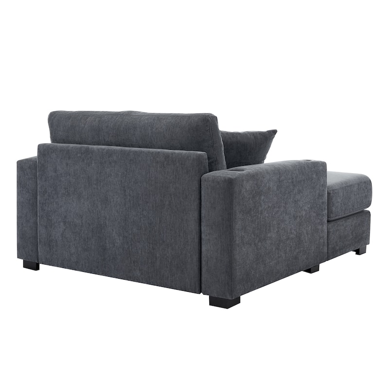 Oversized Chaise Lounger Modern Sofa Couch with Pillows, Charge Station & Cup Holders
