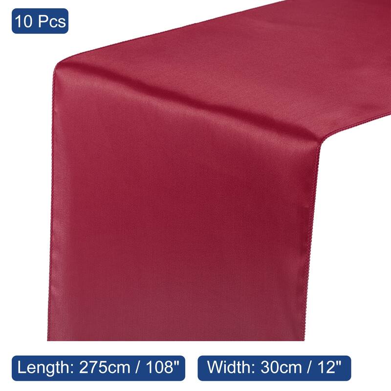 10 Pack Satin Table Runner, 12"x108" Smooth Silk Table Runner - Deep Red