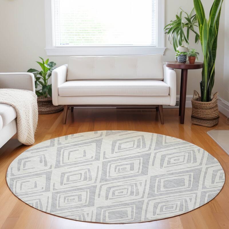 Premium Washable Super Soft Modern Diamond Mayfield Rug - Pewter - 8' x 8' - Round