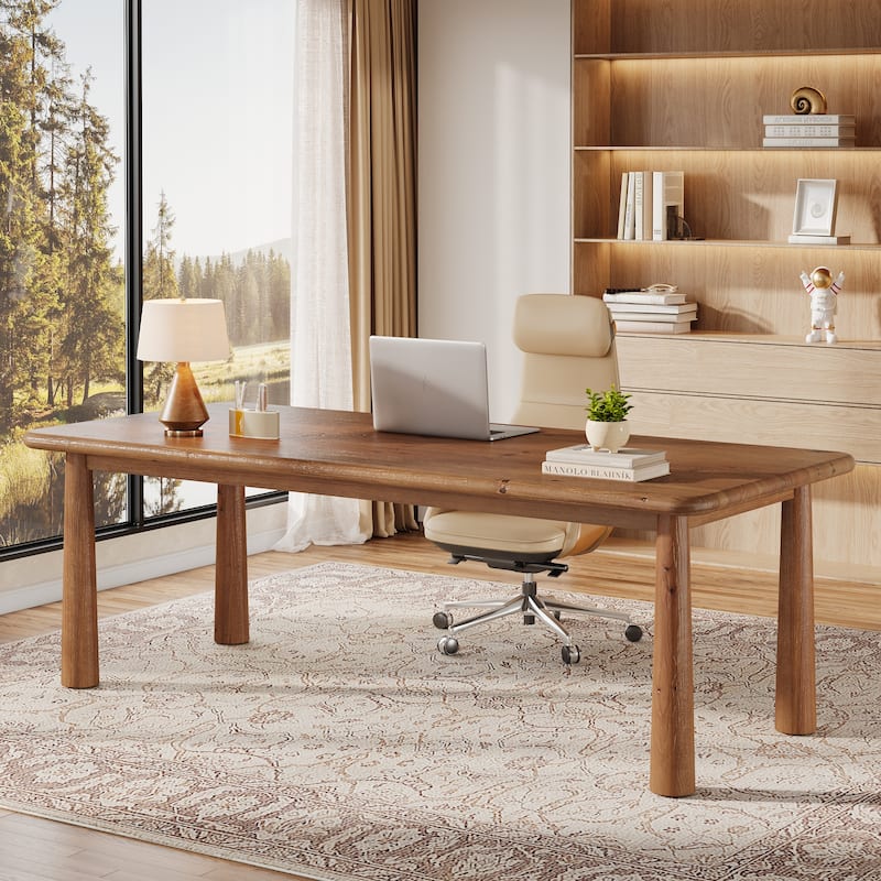 Solid Wood Executive Desk with Heavy Duty Legs, 63-Inch - Brown