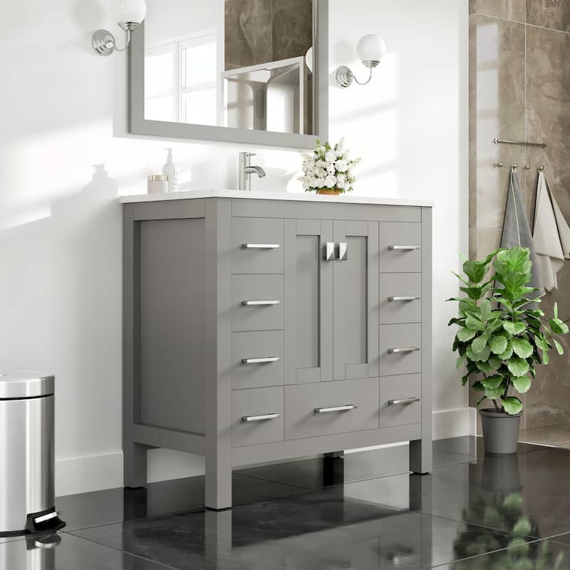 Eviva Hampton 36"W x 18"D Bath Vanity with Carrara Quartz Top