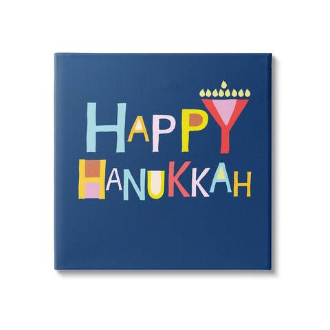 Stupell Industries Happy Hanukkah Modern Collaged Text Abstract Menorah Canvas Wall Art - Multi-Color