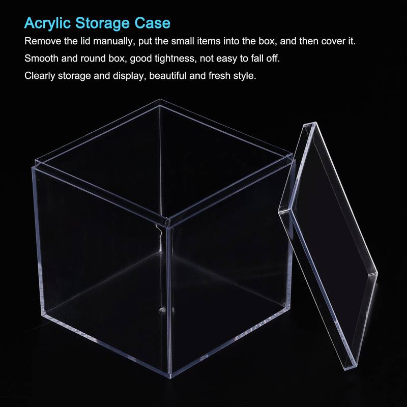 Acrylic Storage Box Square Cube Display Case with Lid, Container Box - Clear
