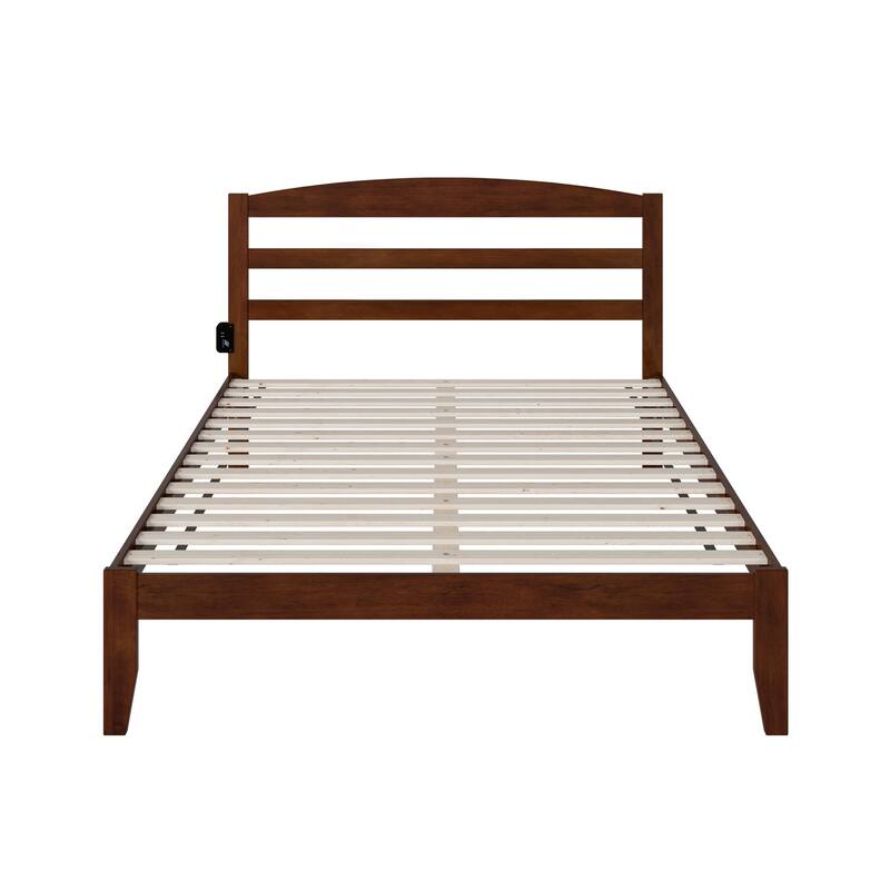 Queen Platform Bed - Victorian Style Bed Frame with Headboard & Slats - Walnut Finish