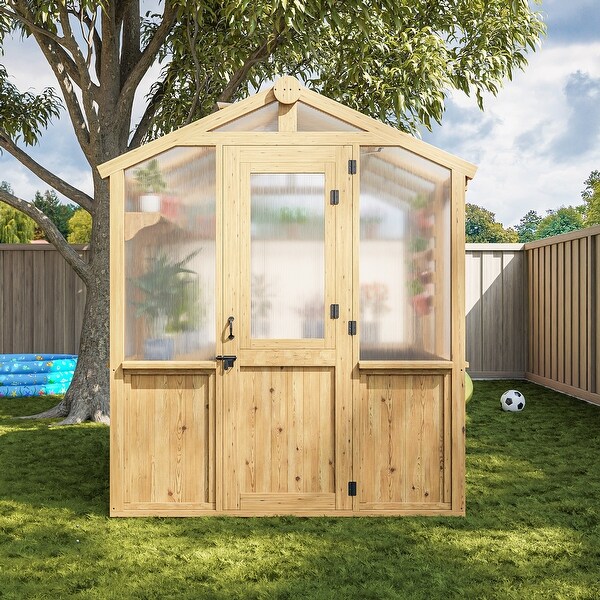 Cozywor 6.8 x 7.8 ft Spruce Wood Frame Walk-In Greenhouse with
