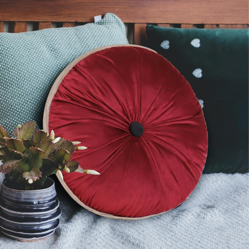 WOWMAX Round Button Tufted Pumpkin Pleated Cushion Throw Pillow 15"