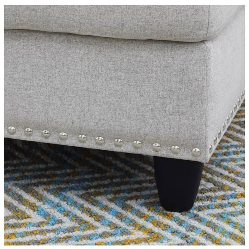 Modern Built-in Cup-holders Console Linen Sectional Sofa with 2 Pillows