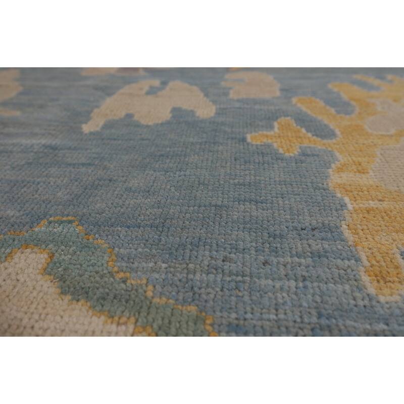 Blue Floral Oushak Turkish Area Rug Hand-Knotted Wool Carpet - 8'3"x 10'1"