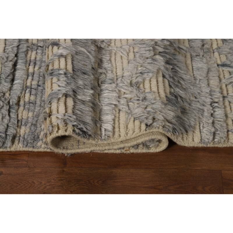 Beige & Gray Moroccan Shaggy Oriental Area Rug Handmade Wool Carpet - 4'11" x 7'8"