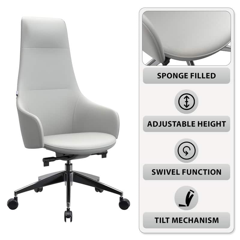 Celeste Ergonomic Adjustable Height Leather Executive Office Chair with Durable Iron Frame, and Swivel for Comfort & Support