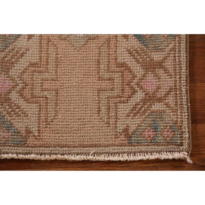 Hand Knotted Oriental 100% Wool Carpet Transitional Tribal Peach Anatolian Area Rug - 2' 10'' X 1' 6''