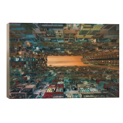 Hong Kong apartment buildings Print On Wood by Jan Becke - Multi-Color