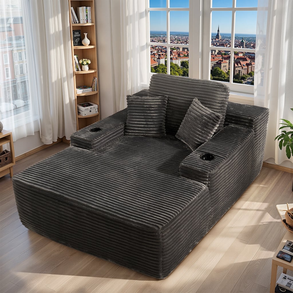 HOOOWOOO Modern Upgraded Fabric Chaise Lounge Sofa Couch with Holder