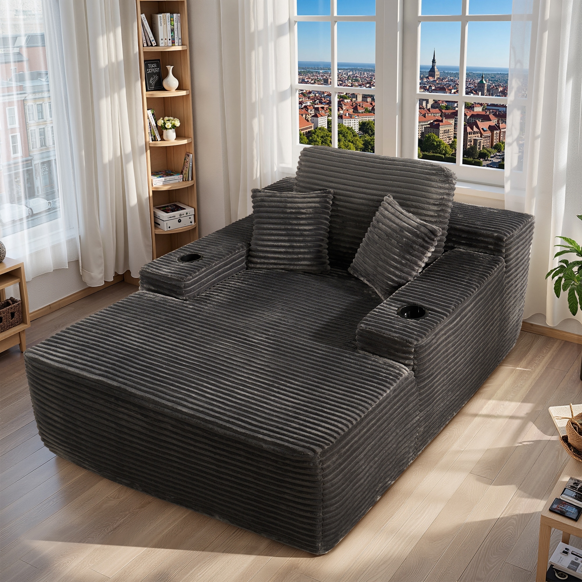 HOOOWOOO Modern Upgraded Fabric Chaise Lounge Sofa Couch with Holder