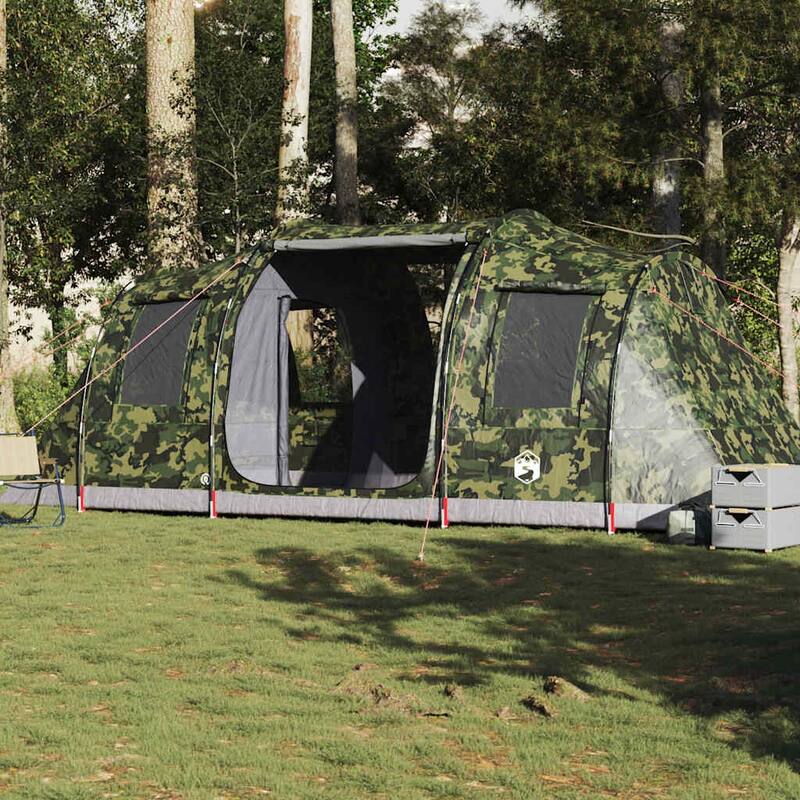 vidaXL Camping Tent Tunnel 4-Person Camouflage Waterproof - 185.8 x 96.5 x 75.6