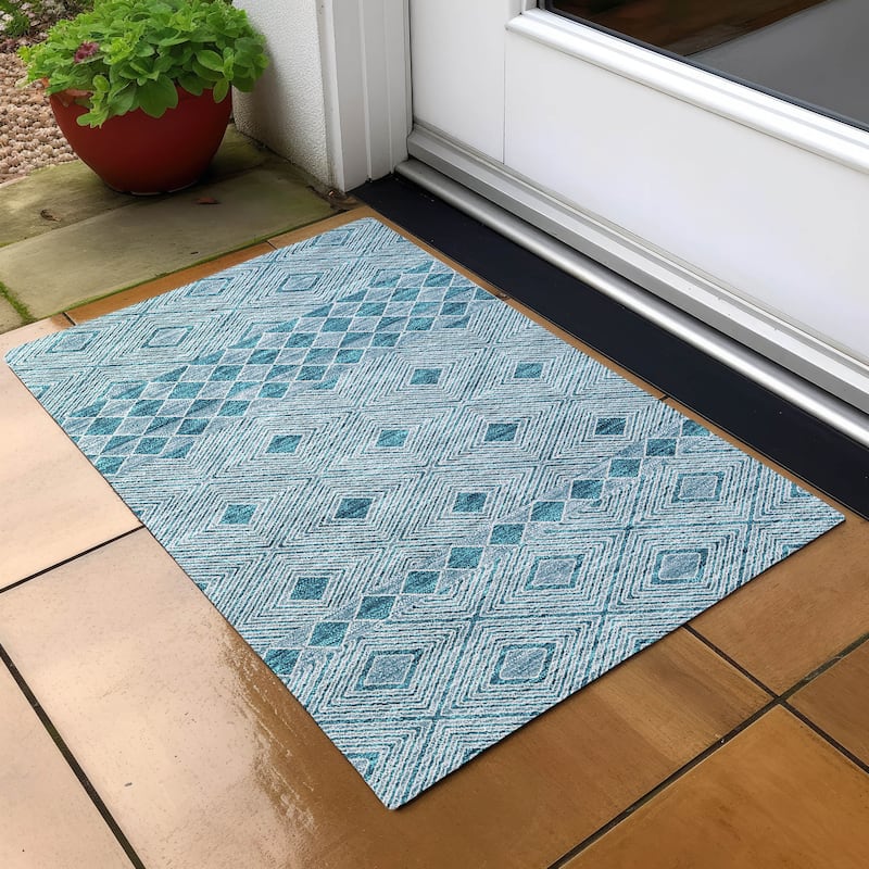 Machine Washable Indoor/ Outdoor Chantille Moroccan Boho Rug - Teal - 1'8" x 2'6"