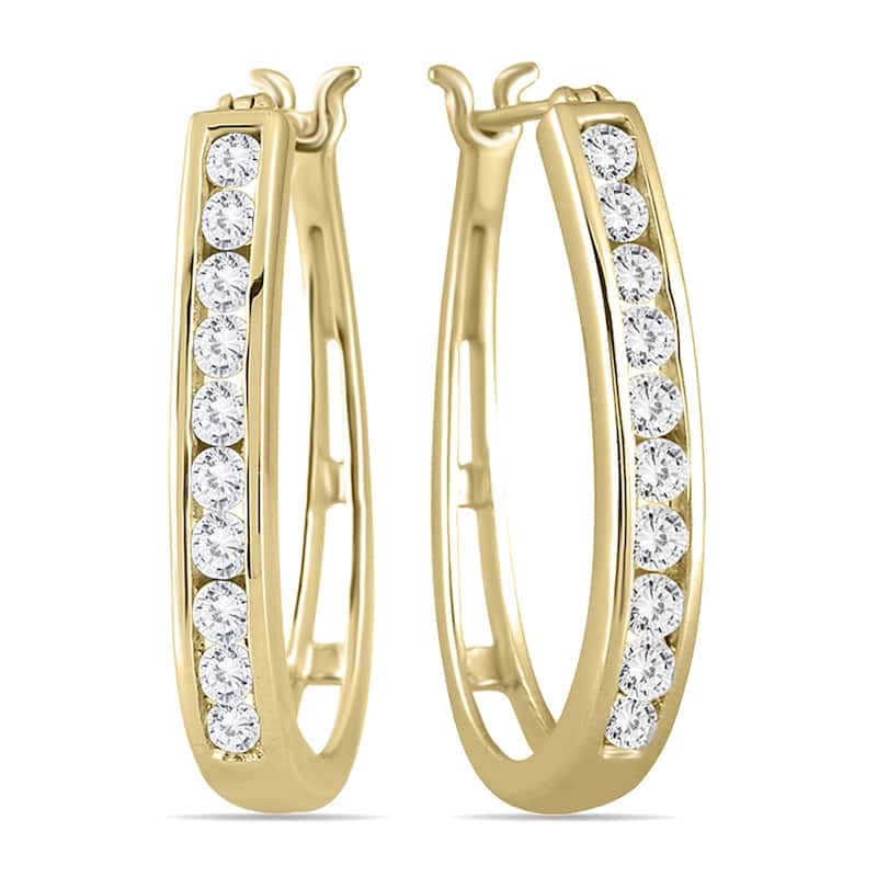 Marquee 10k Yellow Gold 1ct TDW Round Channel-set Diamond Hoop Earrings
